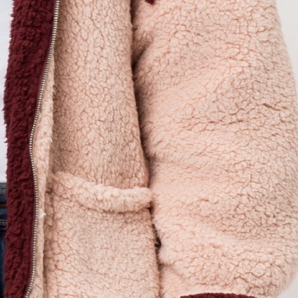 Wine & Pink Reversible Sherpa Coat - Picture 3 of 8